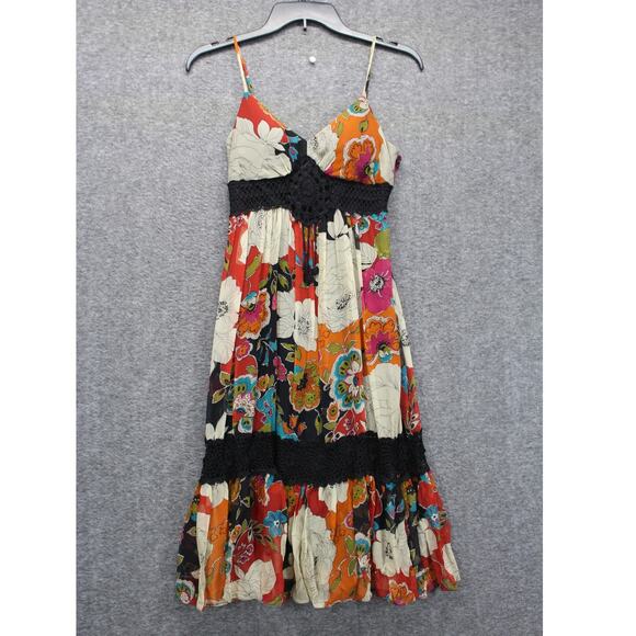 Sue Wong Dresses & Skirts - Sue Wong Silk Dress Size 2 Floral Crochet Midi Boho Adjustable Strap